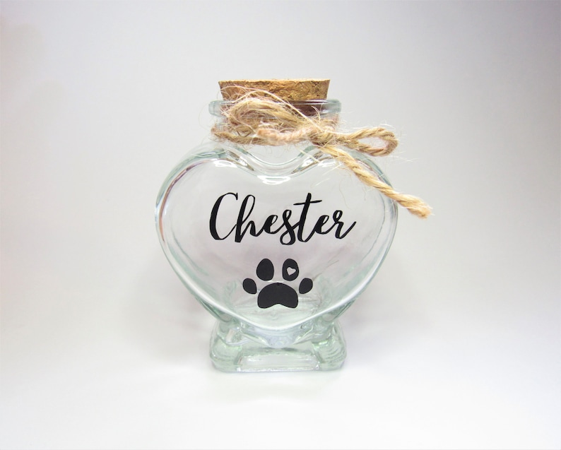 Pet fur hair memorial keepsake jar heart bottle pet loss dog cat memorial gifts, personalised pet urn memorial urn keepsake for pet hair image 2