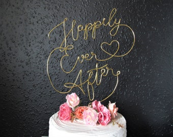 Happily Ever After wedding cake topper, Happily Ever After Wire Cake Topper wedding gold decor, bridal shower metal wedding cake topper