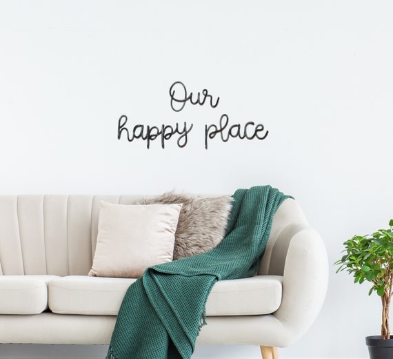 Our happy place sign wire wall art words, Our happy place metal wall art living room decor, bedroom wall art decor housewarming gifts