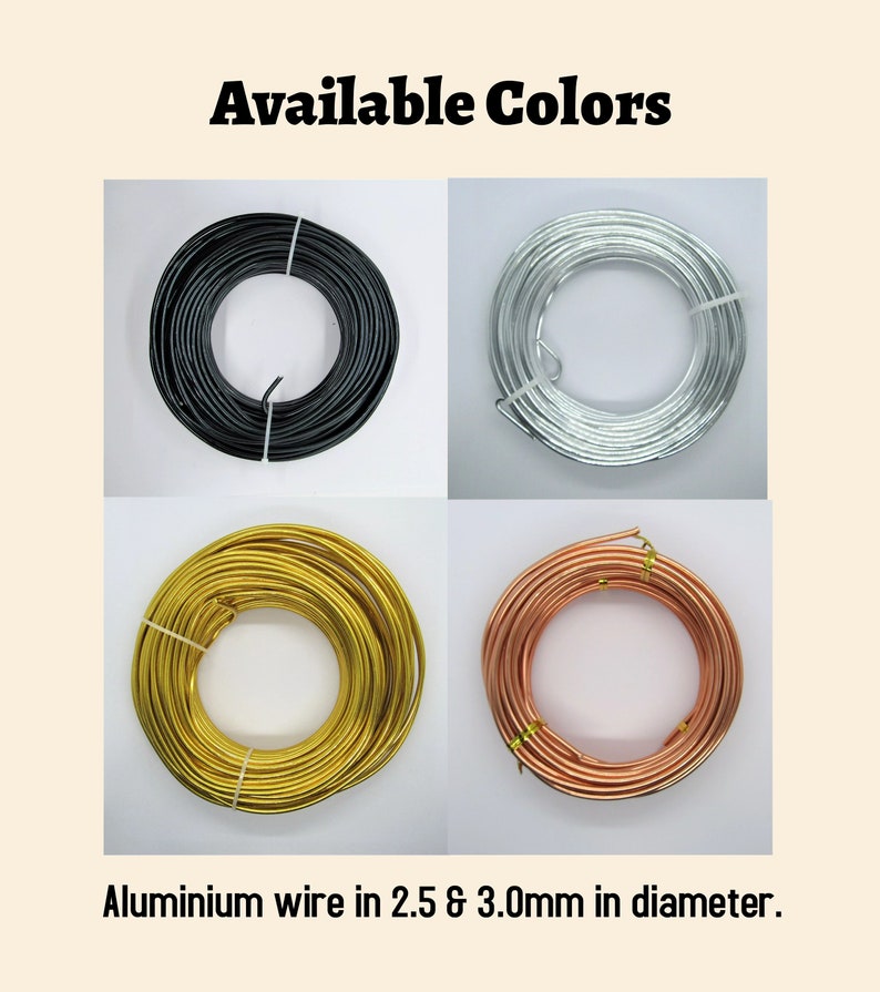 May include: Four spools of aluminum wire in different colors: black, silver, gold, and copper. The wire is available in 2.5 and 3.0 mm diameters.