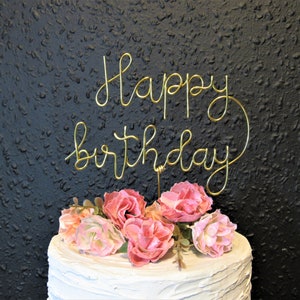 Happy birthday cake topper wire sign decor UK, wire happy birthday gift cake topper, gold cake toppers 30th 40th 50th 60th birthday gifts