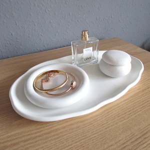 Large Irregular oval tray decorative concrete tray dish minimalist home decor unique gift for her table tray, candle perfume tray