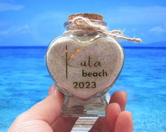 Holiday honeymoon gifts sand jar keepsake heart bottle minimoon gifts, beach holiday keepsake sand personalised bottle with a cork