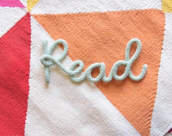 Knitted wire word Read sign nursery shelf decor reading corner sign, Read knitted wire words kids bedroom nursery decor, book lover gift