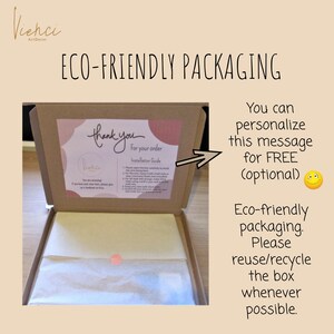 May include: A brown cardboard box with a white tissue paper liner. The box is open and the inside flap has a thank you note with an installation guide. The text on the flap reads "Thank you for your order Installation Guide". The box is labeled "Eco-friendly packaging. Please reuse/recycle the box whenever possible."
