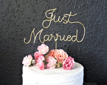 Just Married wedding cake topper, Just married Wire Cake Topper for wedding, metal just married sign gold cake topper decor decorations