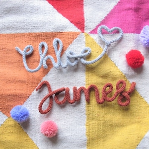 Personalised knitted wire name sign nursery wall art decor, knitted wire words art homemade wall decor gift, cute kids bedroom wall decor