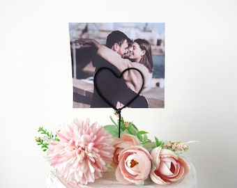 Fotohouder taart topper draad hartvormige taart topper bruidstaart topper draad foto houder, taart topper bruiloft decor unieke metalen topper