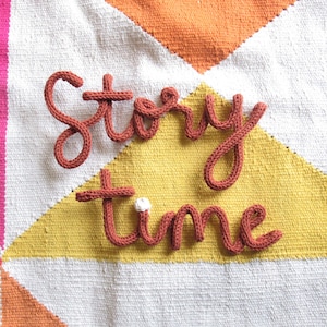 Knitted Story time sign nursery wall art decor reading corner, Story time knitted wire words homemade wall decor gift, reading corner sign