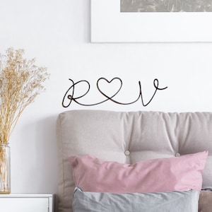 Couple Initial wall art heart wire sign, cute couple gifts Valentines day gift for him her, custom wire words couples initial wire wall art