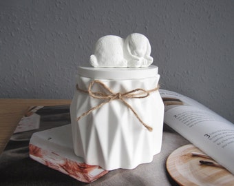 Rabbit pet urn for rabbit concrete urn for ashes pet loss memorial gift modern unique urn memorial keepsake urn, bunny urn keepsake pot