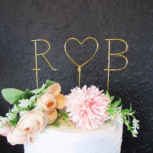 Letras iniciais para bolo de casamento, topo de bolo personalizado com inicial de arame, decoração dourada para casamento, decoração para topo de bolo de noivado, topo de bolo com letras