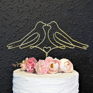 Wire lovebirds wedding couple cake topper unique wire dove love bird cake topper wedding decor, lovebirds gift gold romantic cake topper