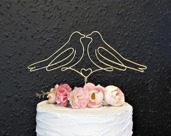 Wire lovebirds wedding couple cake topper unique wire dove love bird cake topper wedding decor, lovebirds gift gold romantic cake topper