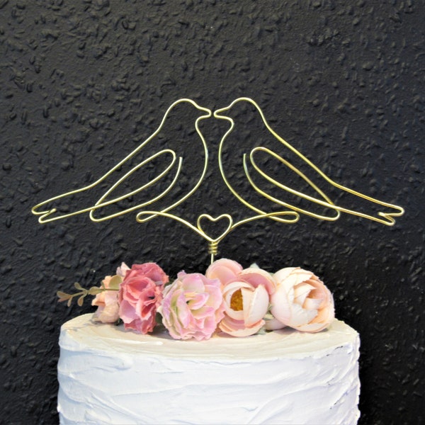 Wire lovebirds wedding couple cake topper unique wire dove love bird cake topper wedding decor, lovebirds gift gold romantic cake topper