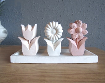 Adornos florales decorativos de hormigón para guardería, tulipán, margarita, girasol, regalos, escultura de flores, decoración de hormigón, decoración minimalista.