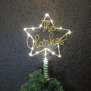 Lighted Wire Star tree topper for Christmas tree topper Personalised Family name Christmas tree star wire star decorations, Christmas topper