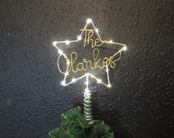 Lighted Wire Star tree topper for Christmas tree topper Personalised Family name Christmas tree star wire star decorations, Christmas topper