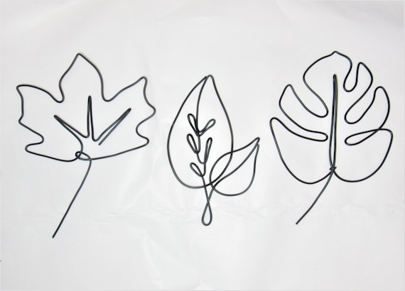 Metal leaves wall art home decor, aesthetic maple elliptical monstera leaf botanical wire wall art decor, homemade succulent garden decor