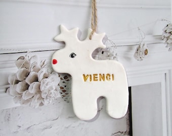 Personalised reindeer clay ornament decor Christmas bauble tree decoration, cute reindeer tags stocking stuffers Christmas gift decoration