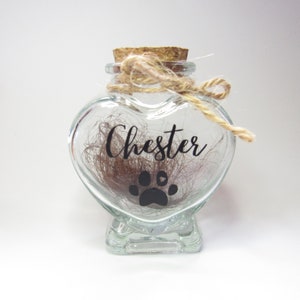 Pet fur hair memorial keepsake jar heart bottle pet loss dog cat memorial gifts, personalised pet urn memorial urn keepsake for pet hair image 1