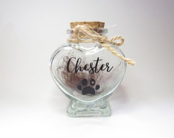 Pet fur hair memorial keepsake jar heart bottle pet loss dog cat memorial gifts, personalised pet urn memorial urn keepsake for pet hair