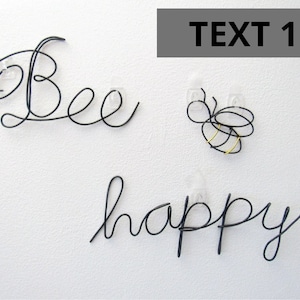 Wire words Bee Happy wall art, bee gifts wall decor, metal sign, wall hanging, bee gift, bedroom decor wall art, best friend gift for kids