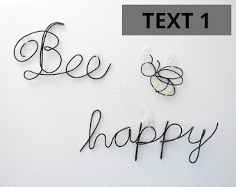 Wire words Bee Happy wall art, bee gifts wall decor, metal sign, wall hanging, bee gift, bedroom decor wall art, best friend gift for kids