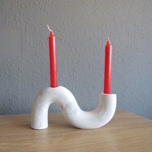 Wavy Nordic double candle holder concrete candle stick holder centerpiece modern unique candle holder minimalist decor, dining table decor image 2