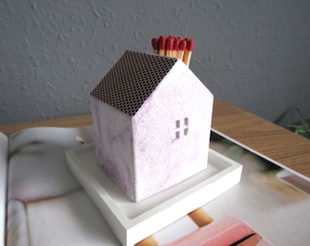 Streichholzhalter mit Streik Haus Beton Streichholzhalter einzigartiges Geschenk , Streichholztopf Streichholz Topfhalter Beton Hausdekor