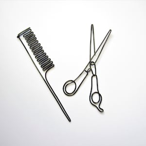 Wire comb and scissors sign wall art salon decor hairstylist gift for hairdresser gifts, scissors comb wire wall art salon wall art decor