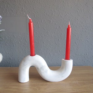 Wavy Nordic double candle holder concrete candle stick holder centerpiece modern unique candle holder minimalist decor, dining table decor image 1