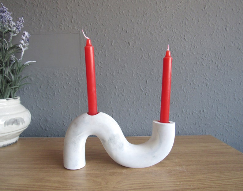 Wavy Nordic double candle holder concrete candle stick holder centerpiece modern unique candle holder minimalist decor, dining table decor image 1