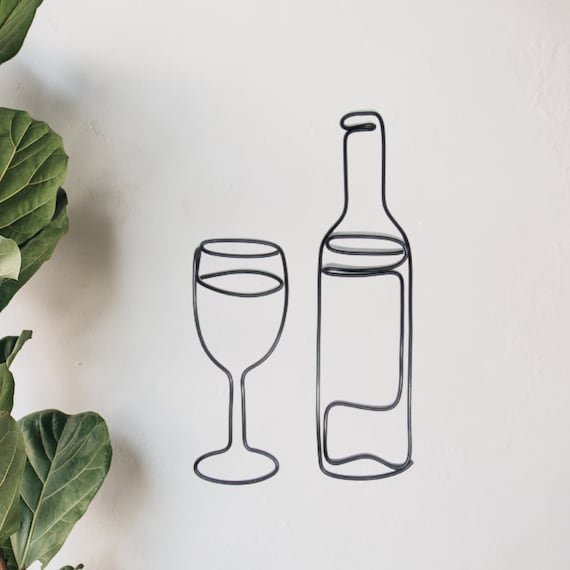 Wire Wine Bottle And Glass Wall Art Sign Words Bar - Wine Cup Wall Decor Wire Wine Bottle And Glass Wall Art Sign Words Bar - Wine Cup Wall Decor