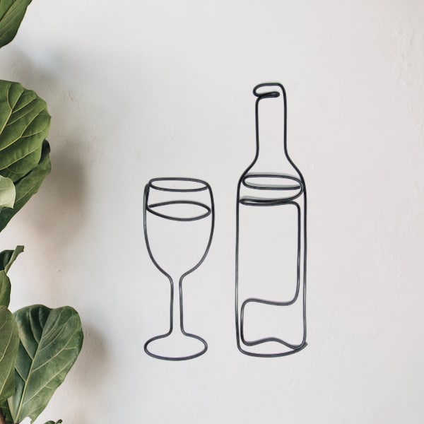 Wire Wine bottle and wine glass wall art sign, wire words Bar sign wall bar decor gift, kitchen decor home wall art house warming gifts