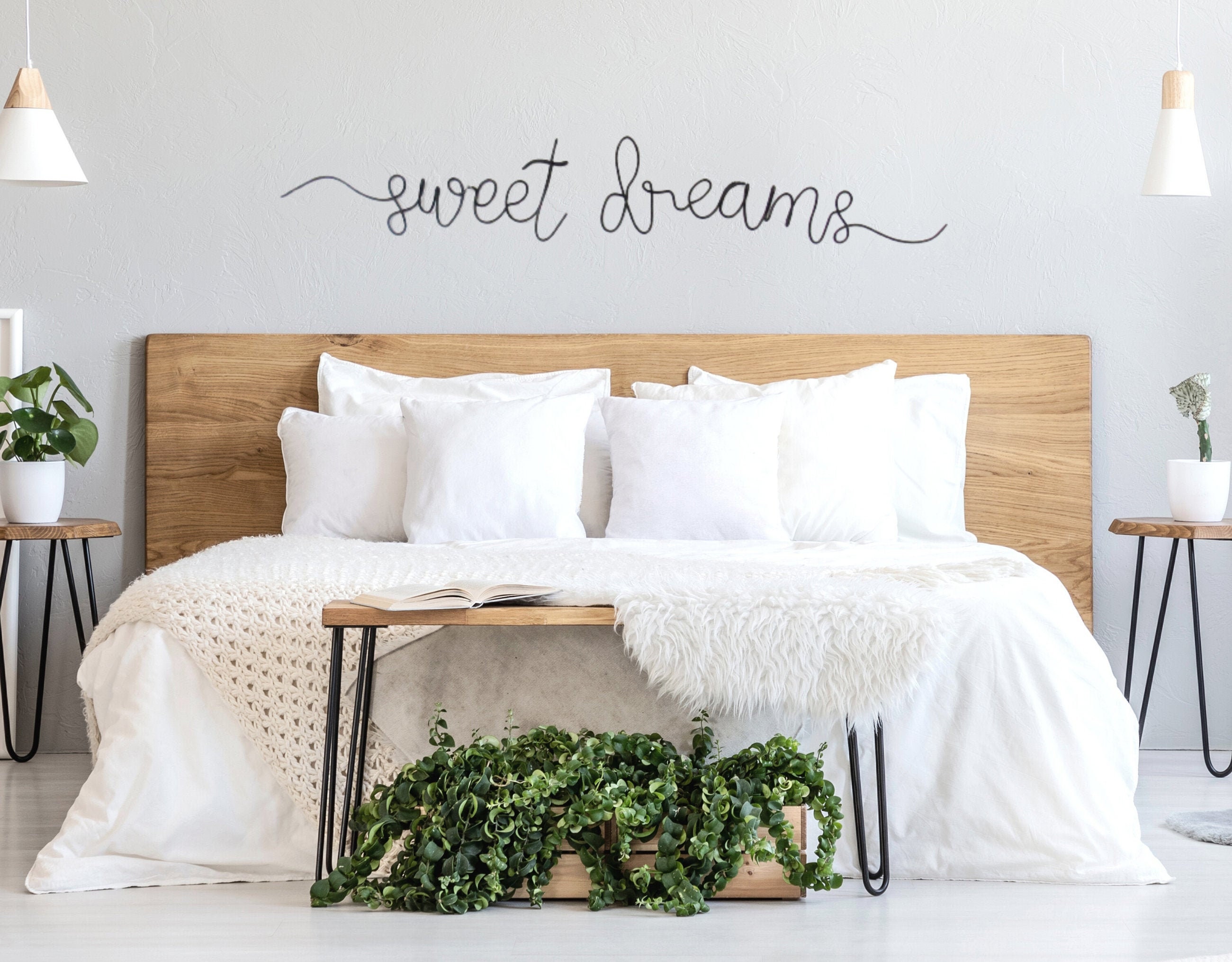 Sweet Dreams Metal Sign, Sweet dreams Bedroom wall decor over the Bed, minimalist large wire wall art, new homemade decor gift, wire words