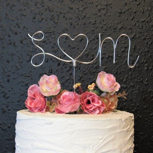 Custom Initials wedding cake topper wire, Cake Topper for wedding silver decor, engagement cake topper decor cake toppers wire art