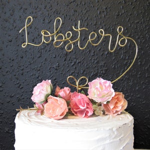 Lobster wedding cake topper wire, funny wire art gold wedding cake topper, metal wedding cake decorations, rustic modern cake topper