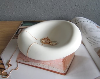 Irregular concrete bowl decorative key bowl curvy unique bowl trinket dish chunky bowl minimalist decor, Japandi decor cement bowl gift