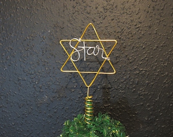 Draad Davidster ster boom topper voor kerstboom topper Gepersonaliseerde naam kerstboom ster draad zespuntige ster, kerstcadeaus