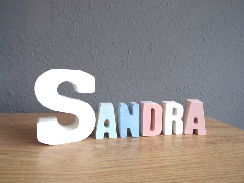 Baby nursery name sign decor gift concrete letters name sign personalised nursery gift, girl boy nursery kids bedroom decor new baby gift image 3