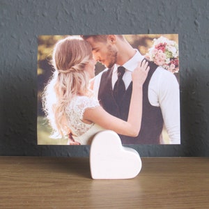 Porta-fotos de coração de concreto, porta-cartão de lugar, decoração de mesa de casamento, porta-cartão de número de mesa, porta-fotos de concreto feito à mão, porta-cartão de nome