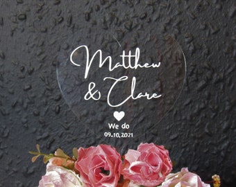 Acrylic heart cake topper wedding custom name couple, acrylic wedding cake Topper decor personalised, heart shaped cake toppers decorations