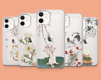 Japanskt kattskal Sakura Blossom iPhone-fodral för iPhone 17Air, 16E, 15, 14, Samsung S25, S24Fe, A56, A15 Pixel 10, 9A, 9Pro XL, 8A, 8