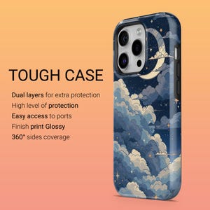 May include: A tough phone case featuring a blue and white starry night sky design. The case has a glossy finish and offers 360 degree protection.
