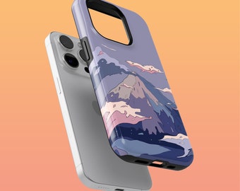 Tough Anime Fuji Art Phone Case Purple Cloud Cover for iPhone 16Plus, 15, 14, Google Pixel 9Pro XL, 8A, 7A, 6A, Samsung S24, S23, S22, A54