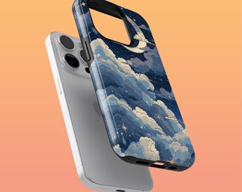 Rugged Anime Sky Phone Case Blue Moon Cover for iPhone 16Plus, 15, 14, 13, Google Pixel 9Pro XL, 8A, 7A, 6A, Samsung S24Ultra, S23, S22, A54