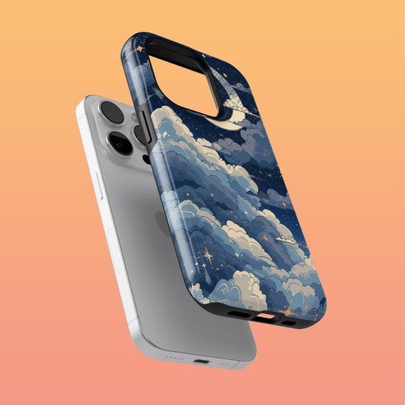 Rugged Anime Sky Phone Case Blue Moon Cover for iPhone 16Plus, 15, 14, 13, Google Pixel 9Pro XL, 8A, 7A, 6A, Samsung S24Ultra, S23, S22, A54
