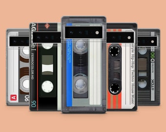 Étui pour téléphone vintage avec cassette et ruban adhésif rétro pour Google Pixel 8A, 8Pro, 7Pro, 7A, iPhone 15, 14, 13, Samsung S24, S23FE, A25, A15, A54