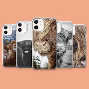 Scottish Cattle Phone Case Highland Cow iPhone Cover for iPhone 15, 14, 13, 12, 11, Pixel 8A, 8Pro, Samsung S24, S23FE, A54, A53, A25, A15